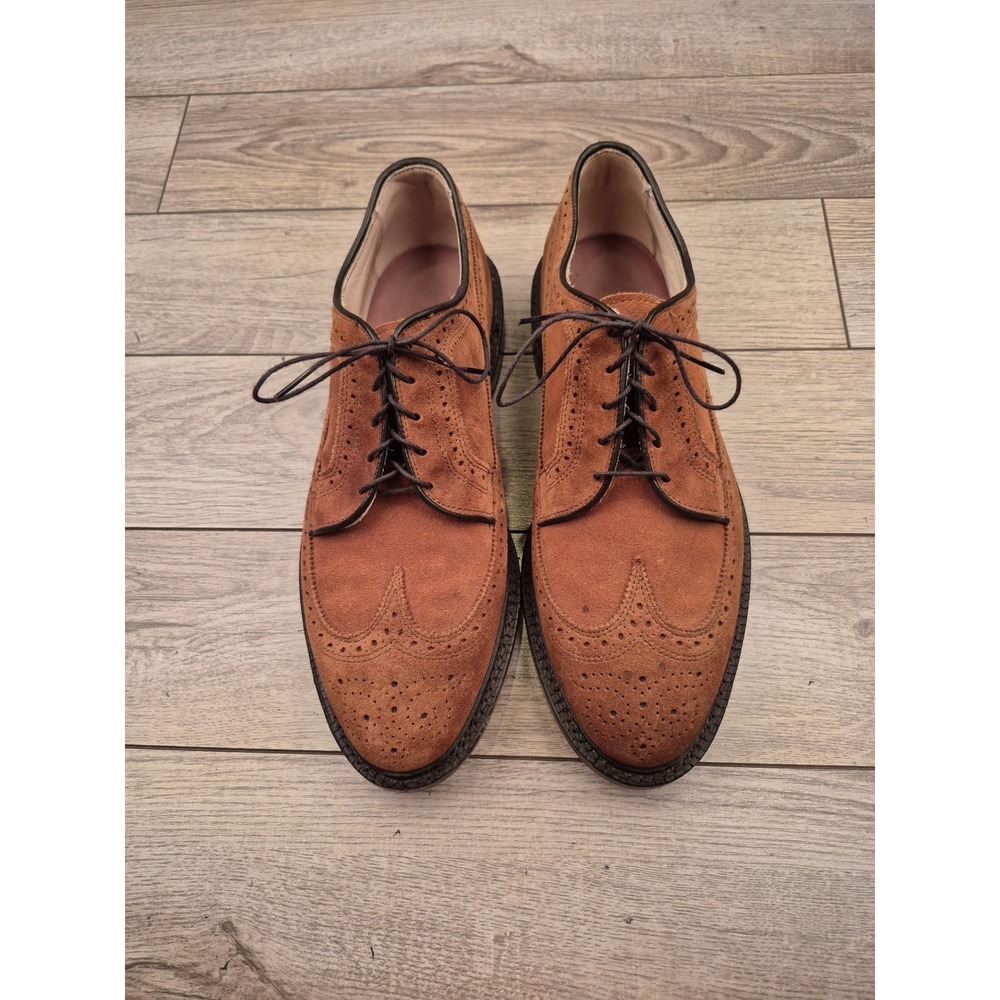 Allen‎ Edmonds Mens Tan Suede Wingtip Brogue Derby Shoes Lace Up Leather 9.5 EEE - Picture 3 of 11